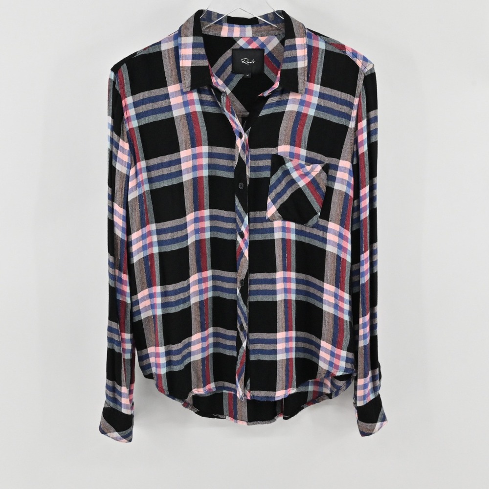 Rails Hunter Plaid Button Down Womens Sz M Black Pink‎ Metallic Western Festival